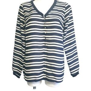 Zara Basic top black white striped lightweight office career dressy M
